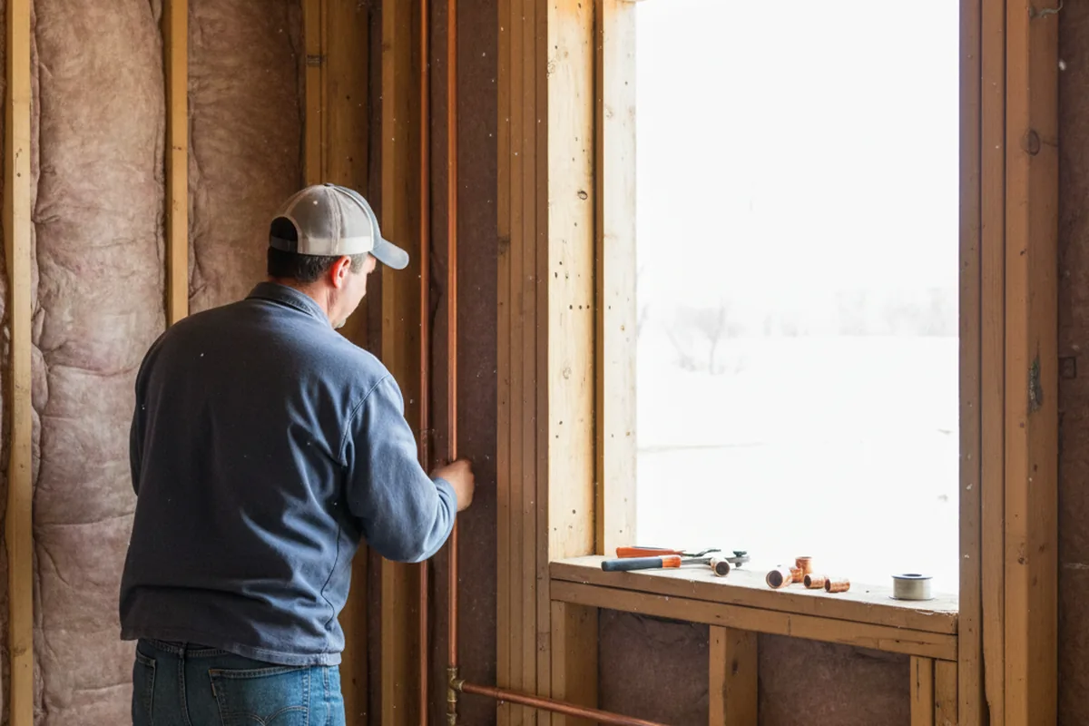 Licensed plumber running new copper supply lines in a Auburn home